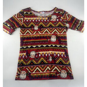 LuLaRoe Shirt Womens Medium Santa Top Short Sleeve Holiday Christmas Stretchy